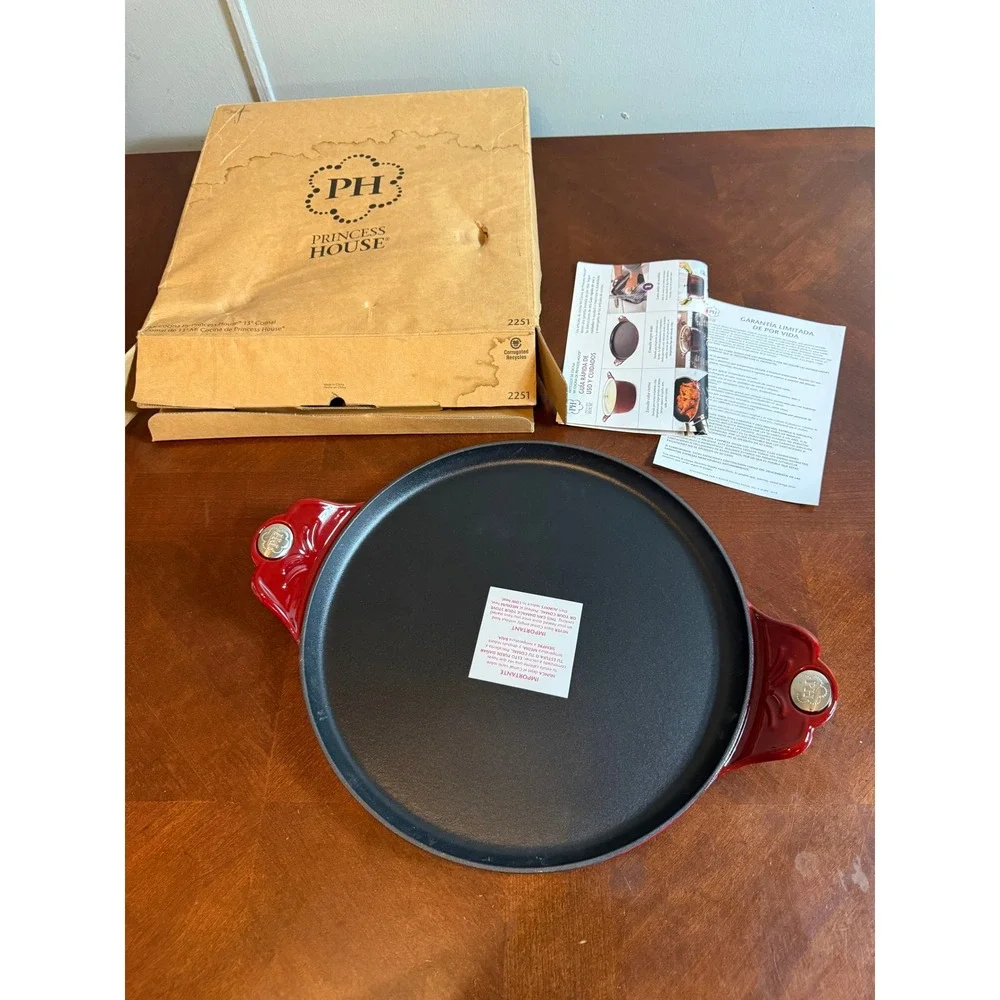 Princess House Mi Cocina 13 inch Comal Red Enameled Cast Iron Griddle 2251 NEW